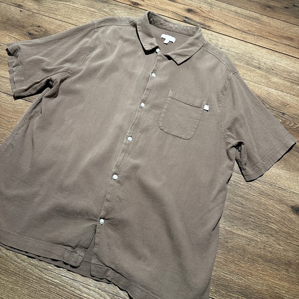 Standard Cloth Brown Button Down Shirt Mens XL Short Sleeve Textured Pocket